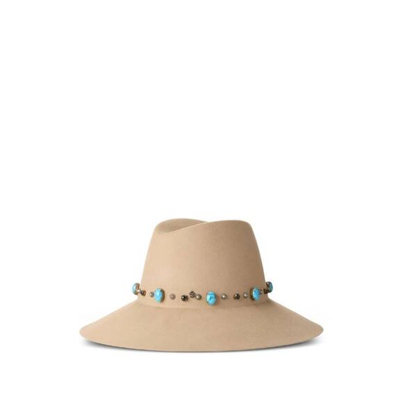 Maison Michel Accessories - Maison Michel Kate Hat Stone and Studs On Wool Felt Hat in Beige Onyx L